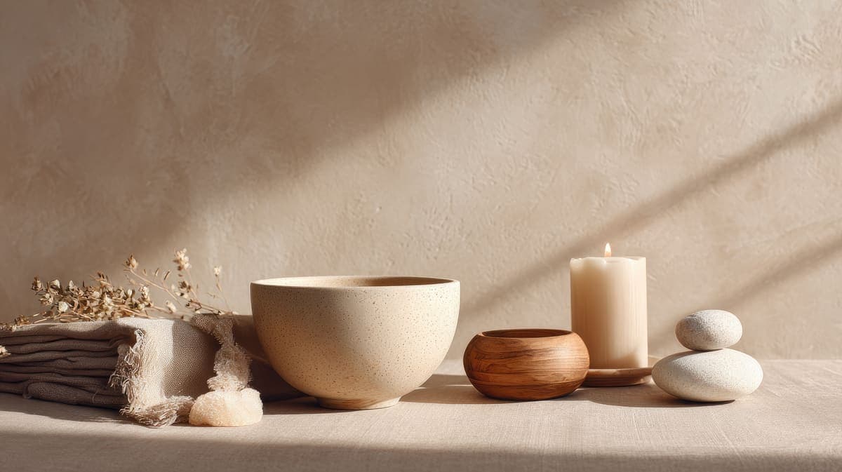 Ceramic bowls arranged on a tabletop.