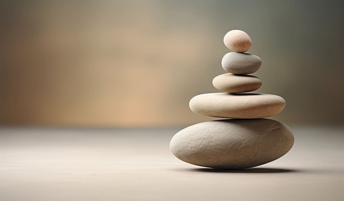 Stacked stones arranged on a tabletop.